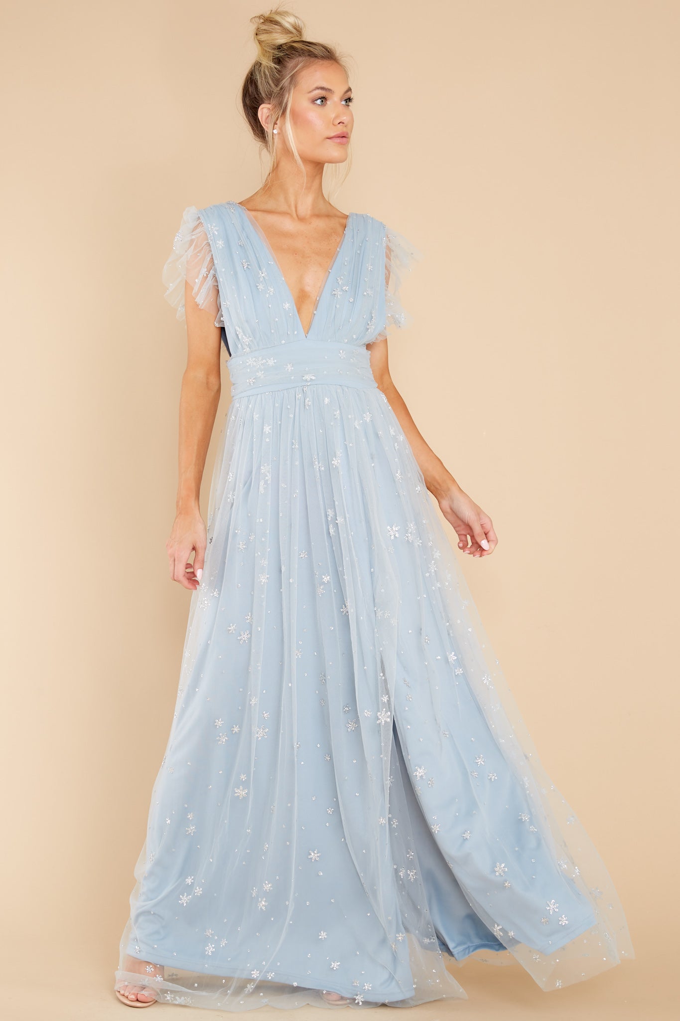 Stargazing Sparkle Powder Blue Maxi Dress