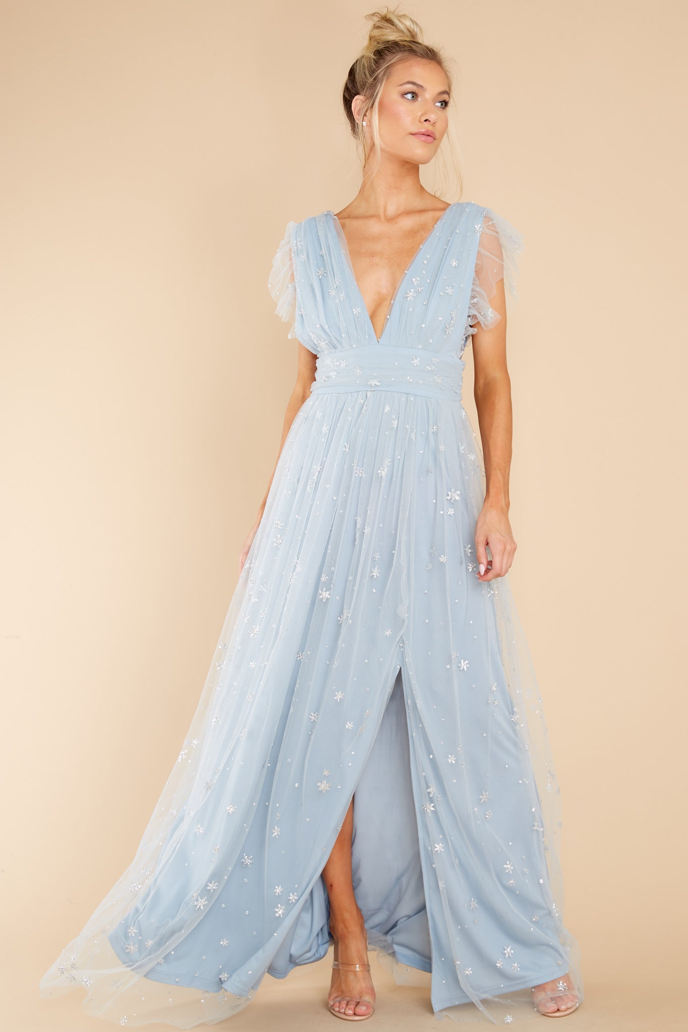 Stargazing Sparkle Powder Blue Maxi Dress