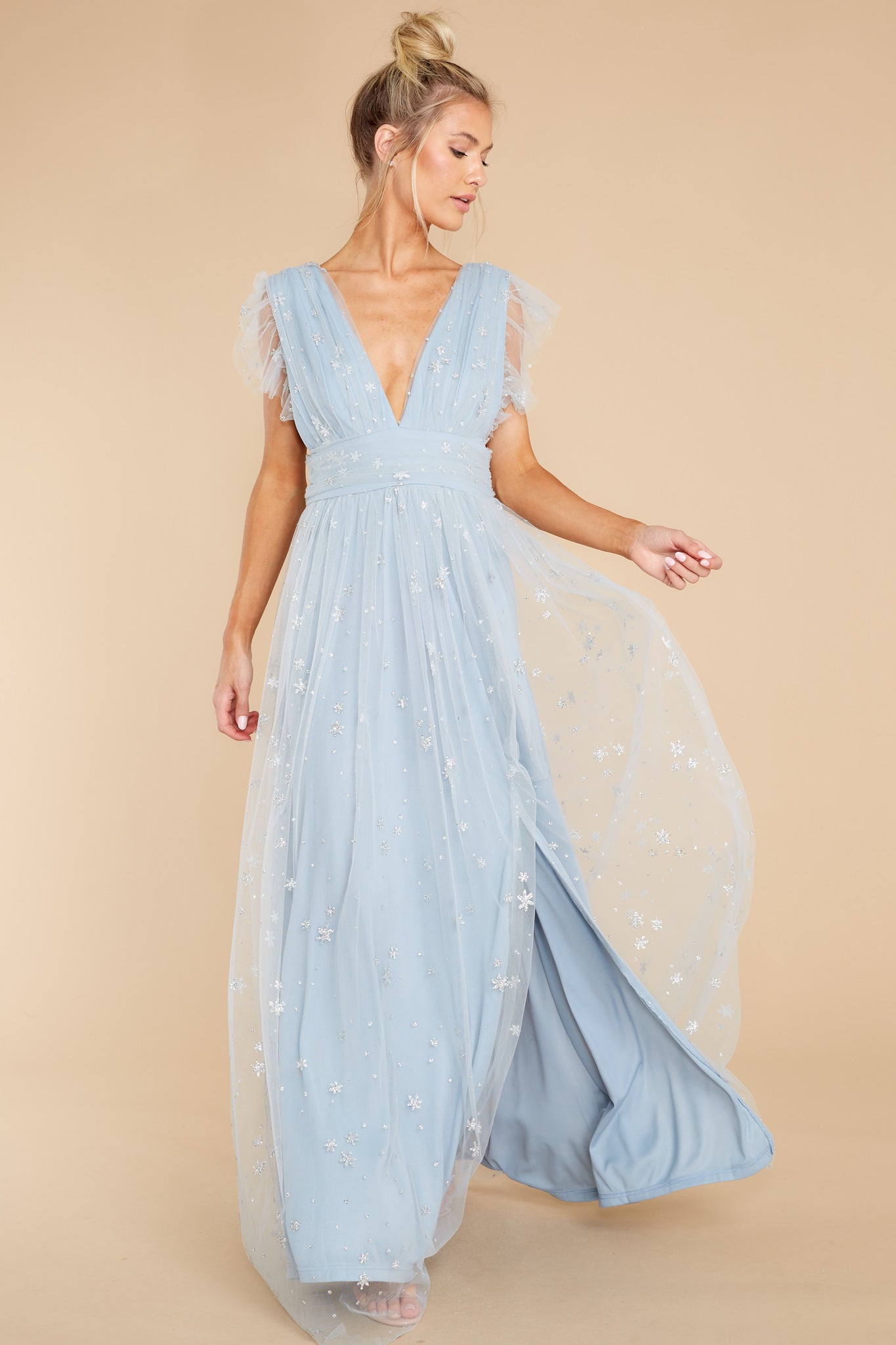 Stargazing Sparkle Powder Blue Maxi Dress