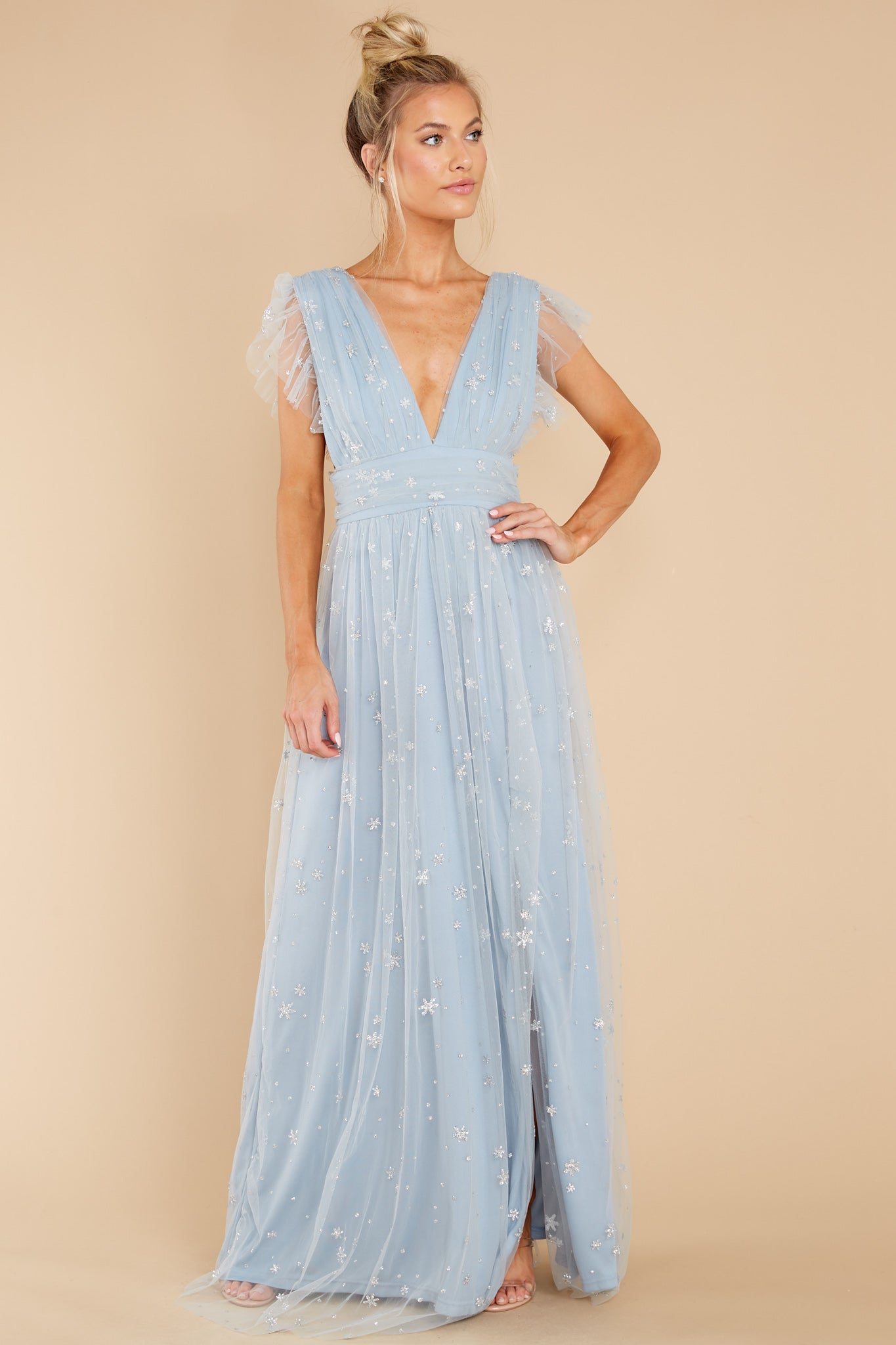 Stargazing Sparkle Powder Blue Maxi Dress