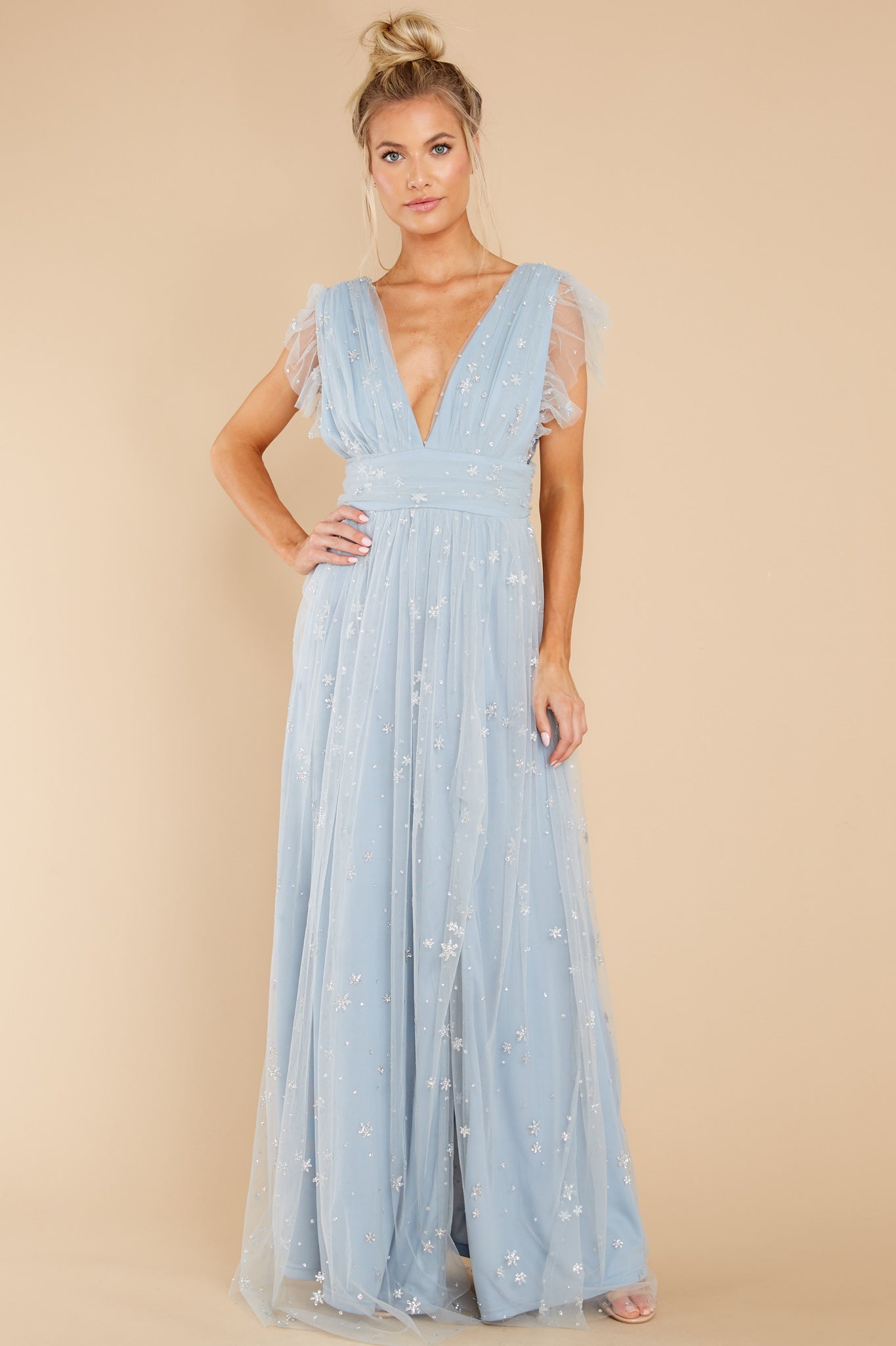 Stargazing Sparkle Powder Blue Maxi Dress