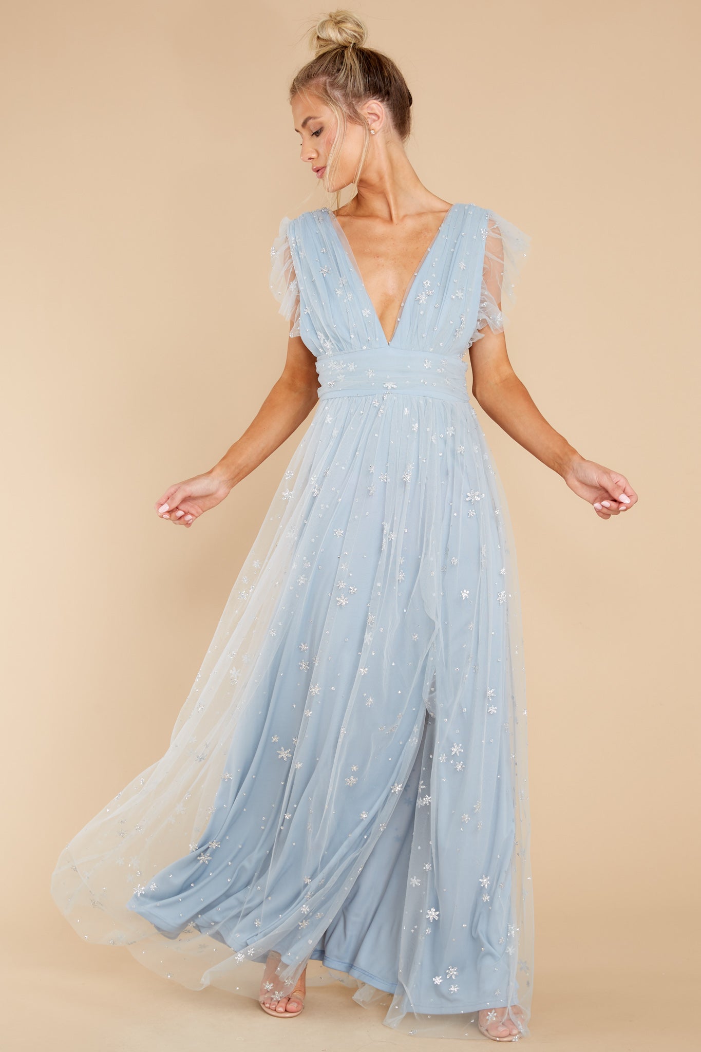 Stargazing Sparkle Powder Blue Maxi Dress