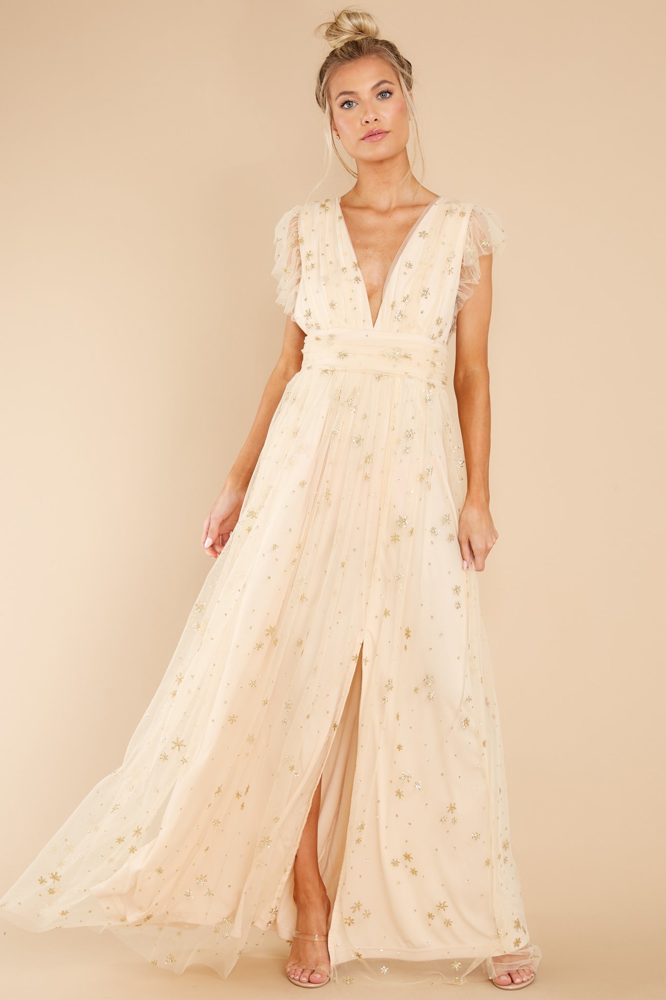 Stargazing Sparkle Beige Maxi Dress