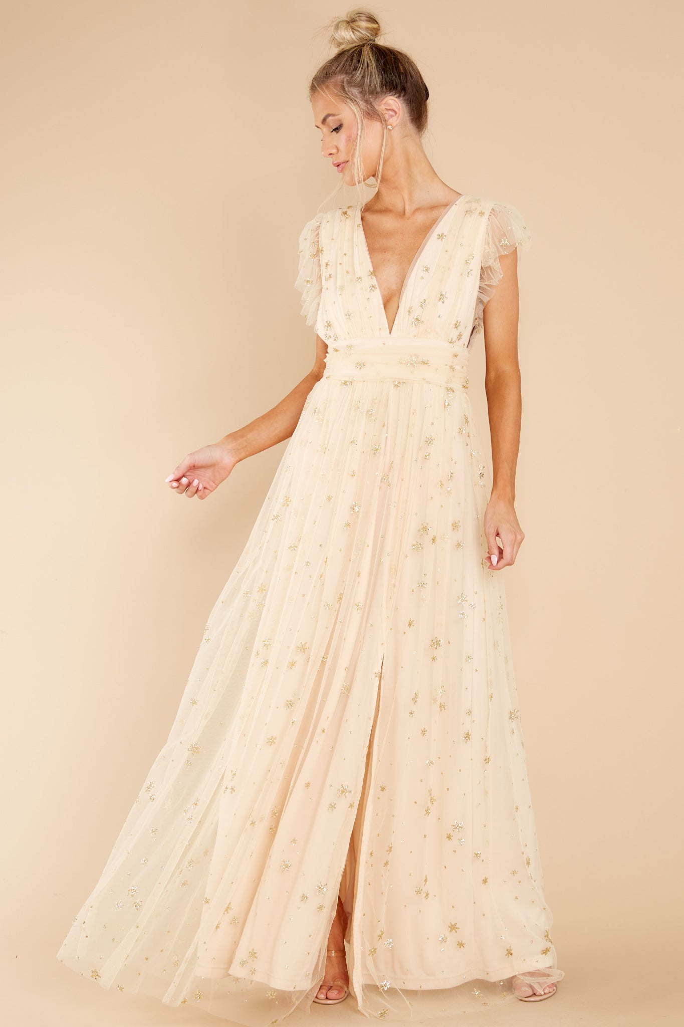 Stargazing Sparkle Beige Maxi Dress