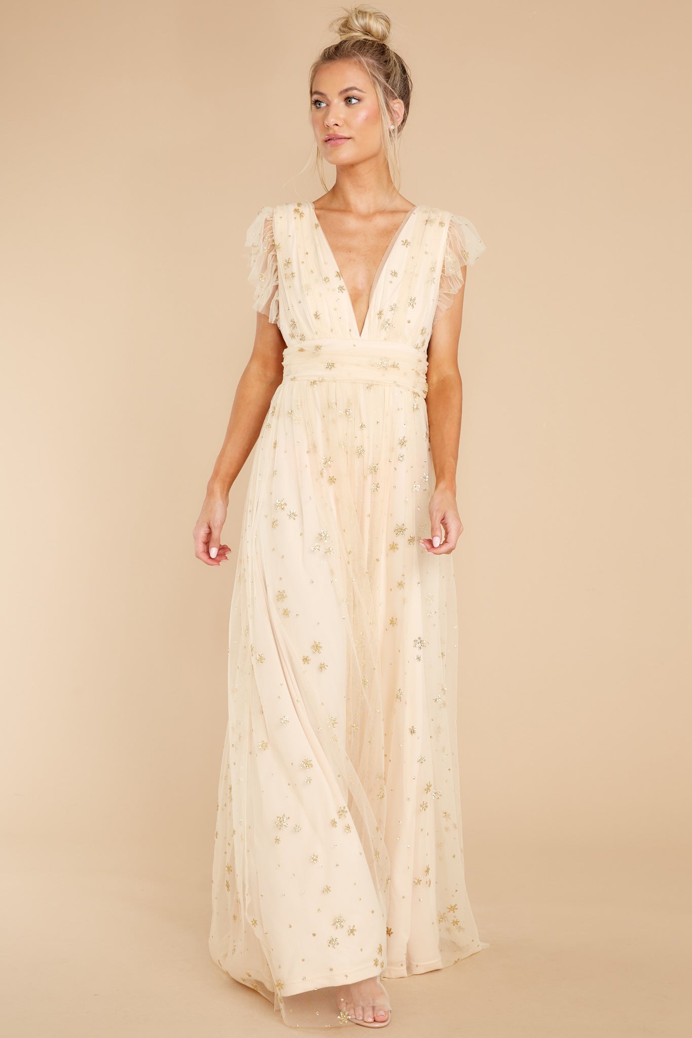 Stargazing Sparkle Beige Maxi Dress