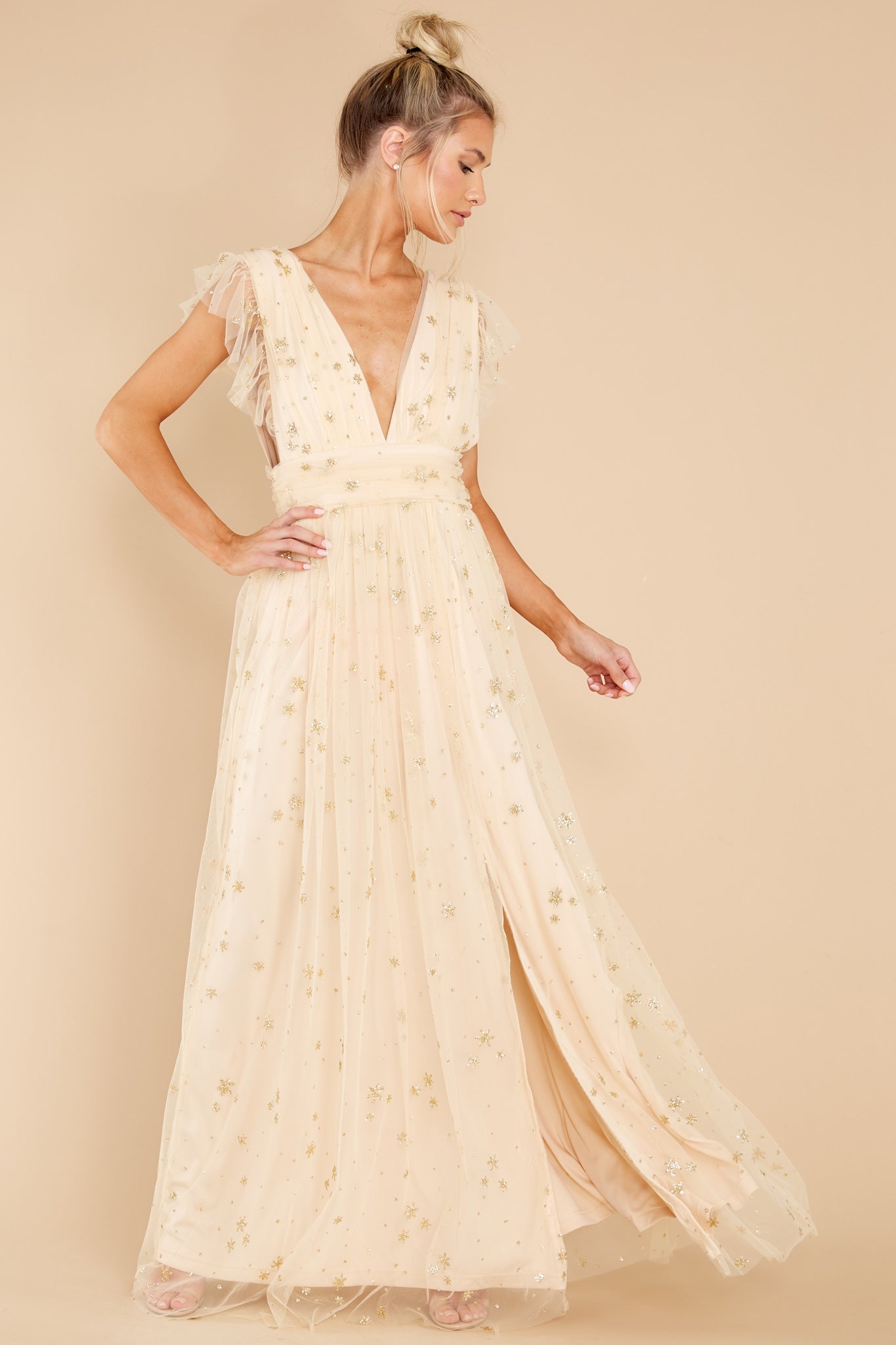 Stargazing Sparkle Beige Maxi Dress