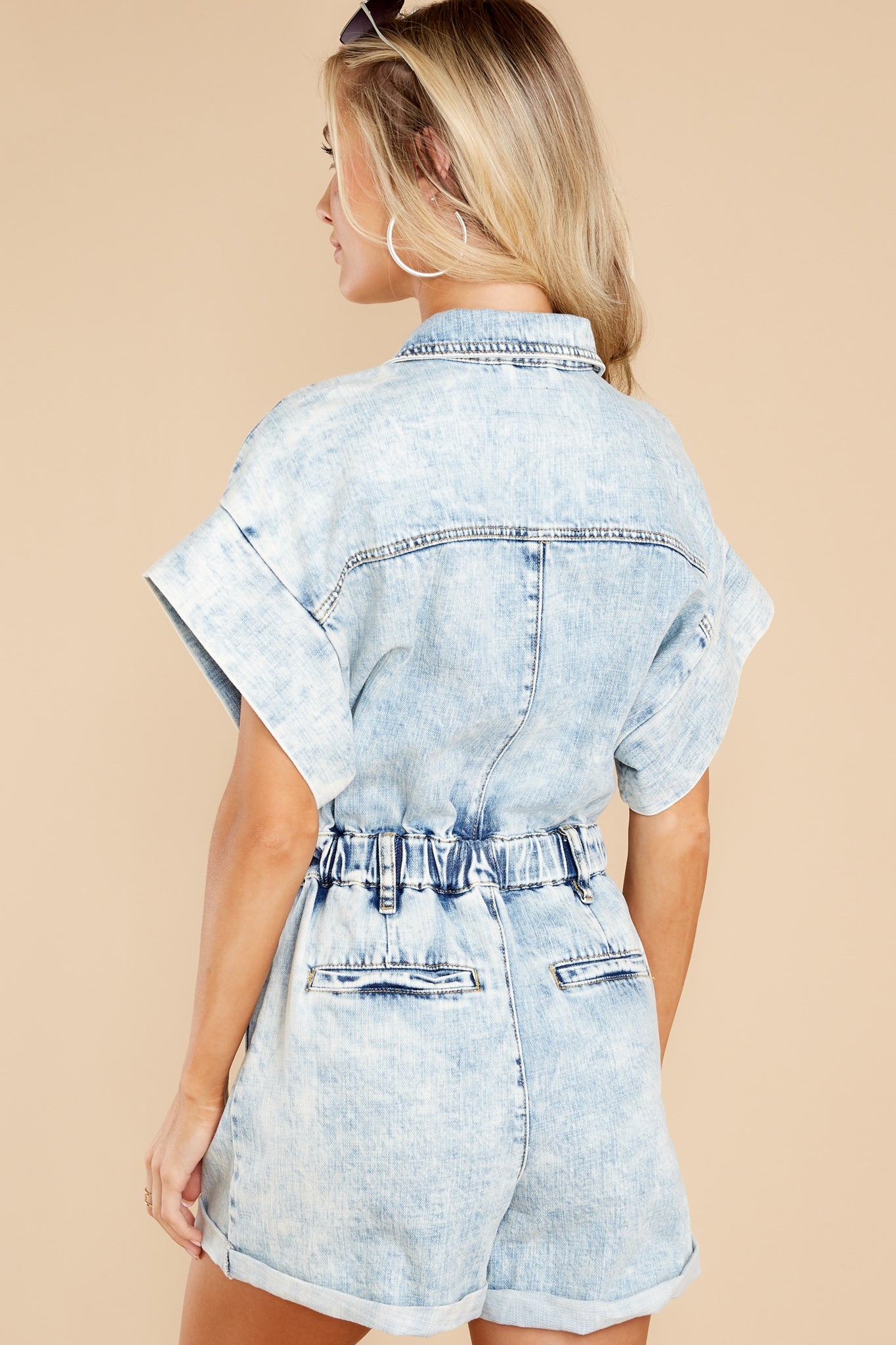 Time Zone Light Acid Wash Denim Romper