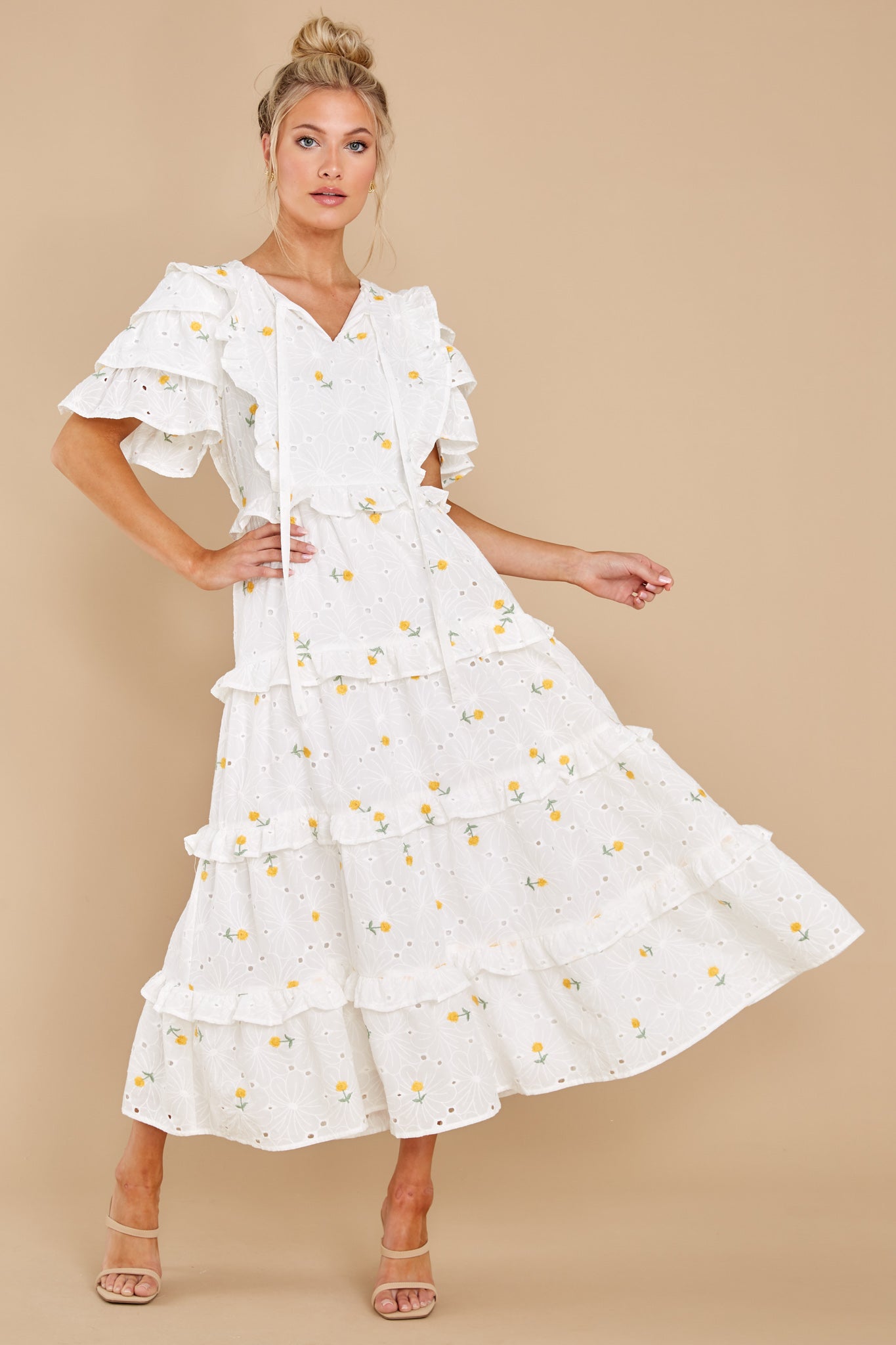 Windswept Fields Ivory Floral Print Dress