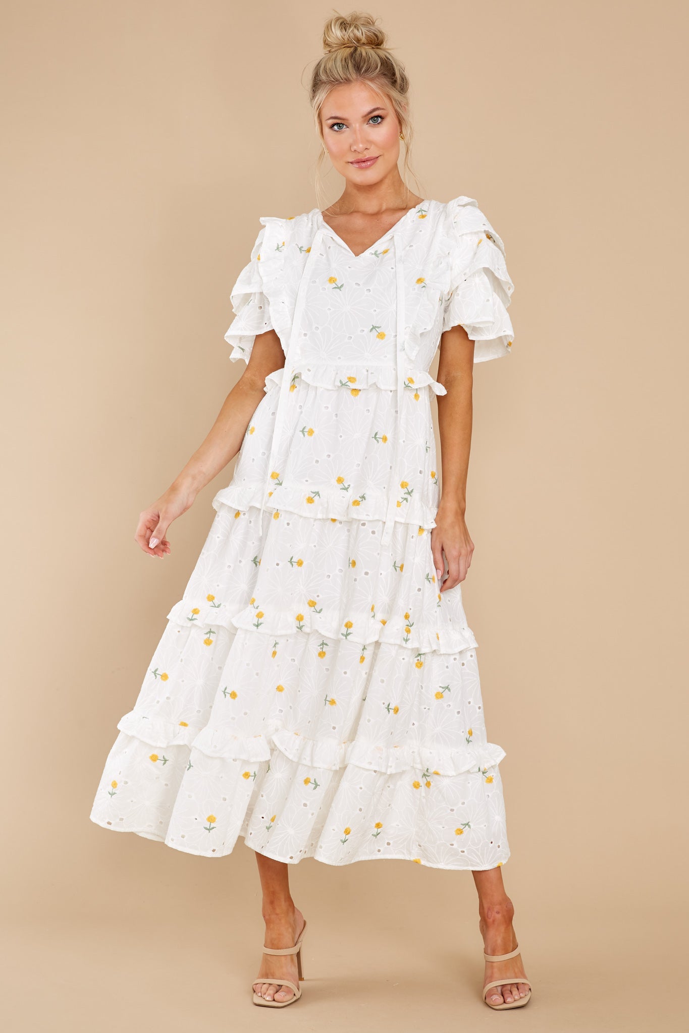 Windswept Fields Ivory Floral Print Dress