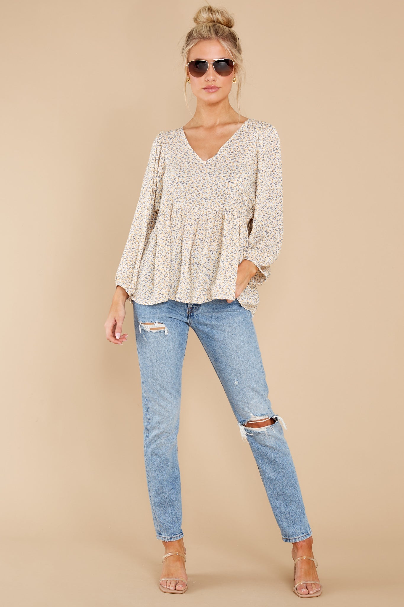 Marigold Sights Yellow Floral Print Top