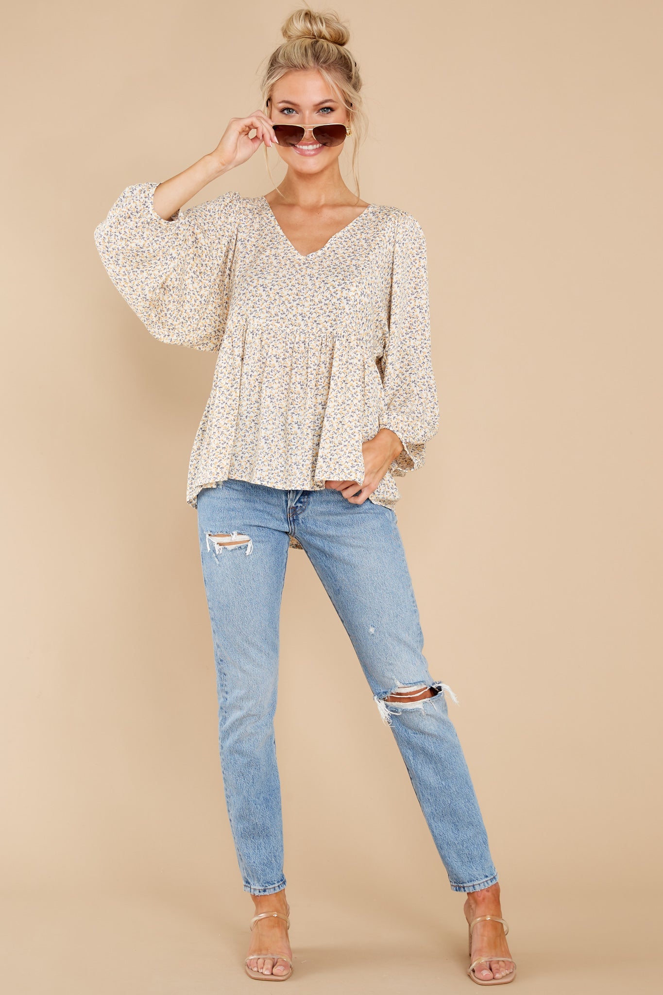 Marigold Sights Yellow Floral Print Top