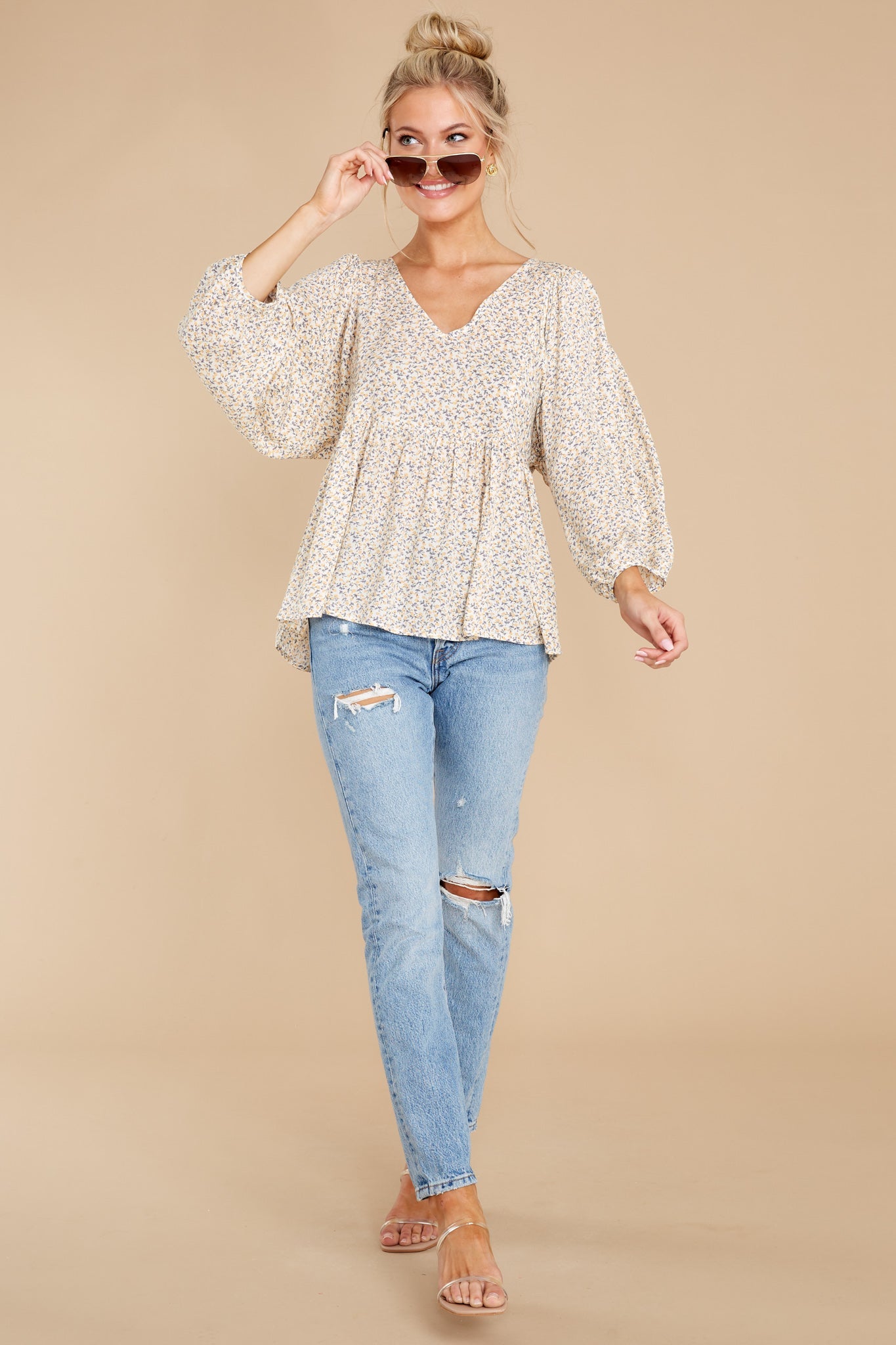 Marigold Sights Yellow Floral Print Top