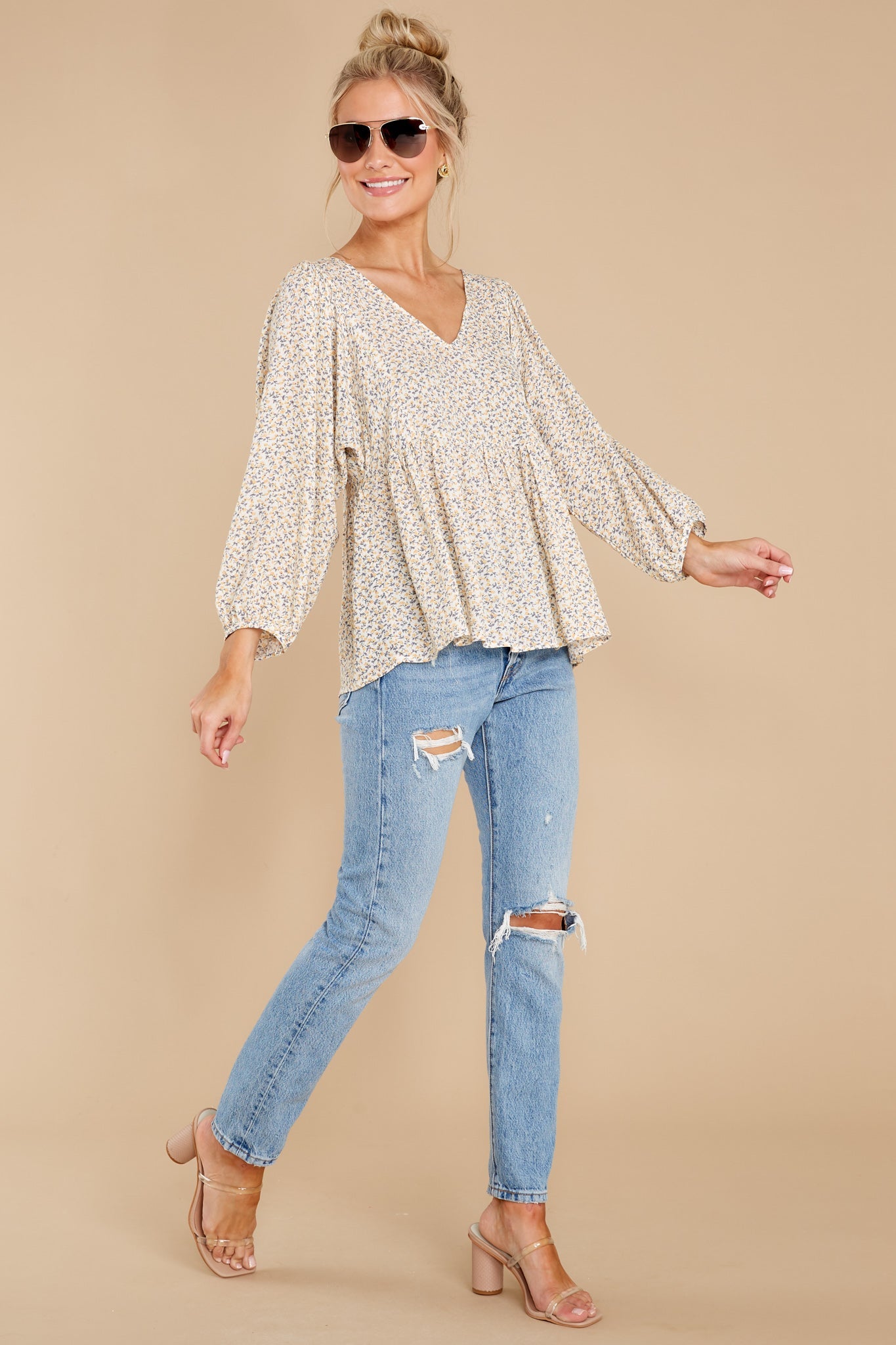 Marigold Sights Yellow Floral Print Top