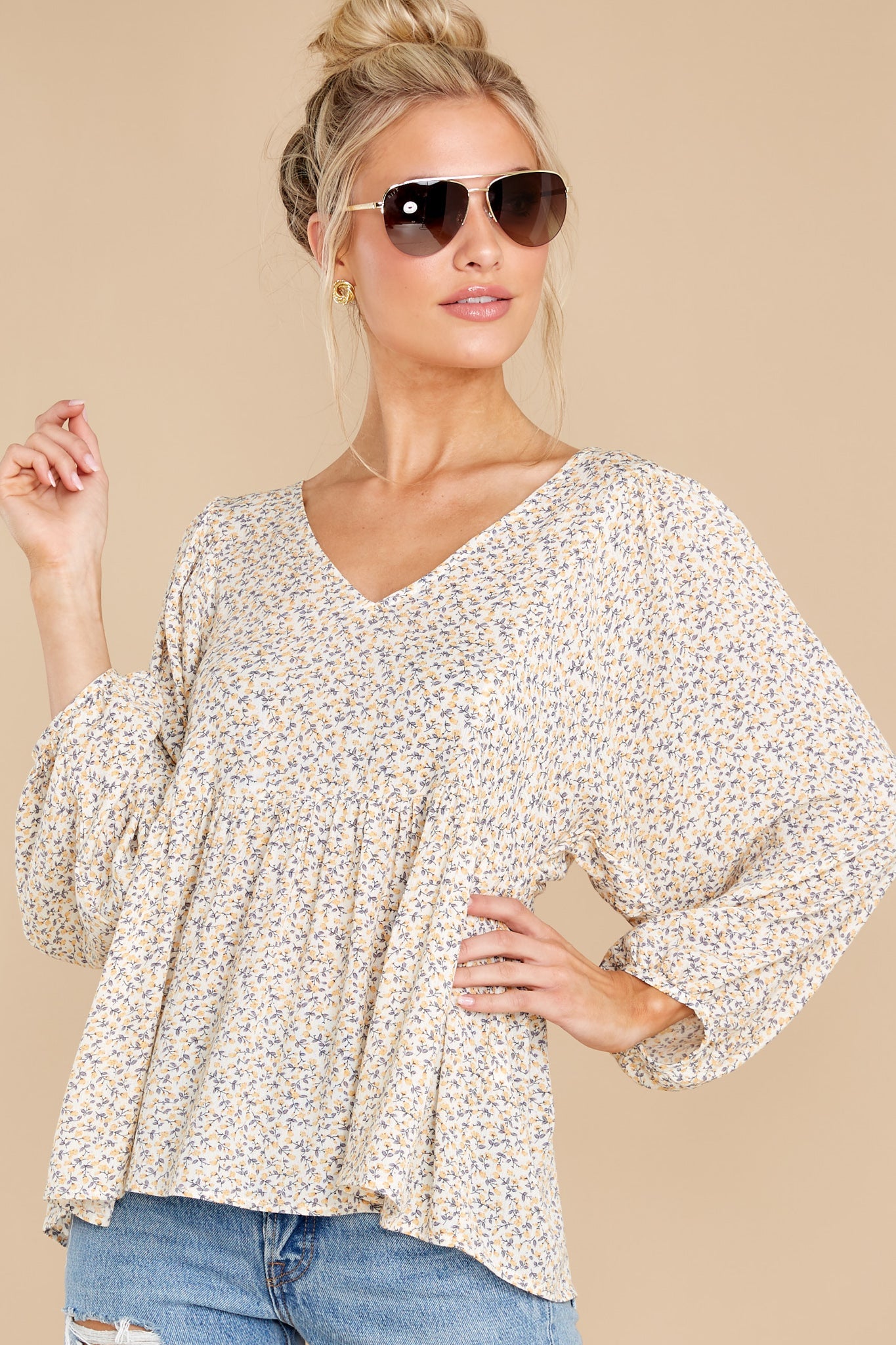 Marigold Sights Yellow Floral Print Top