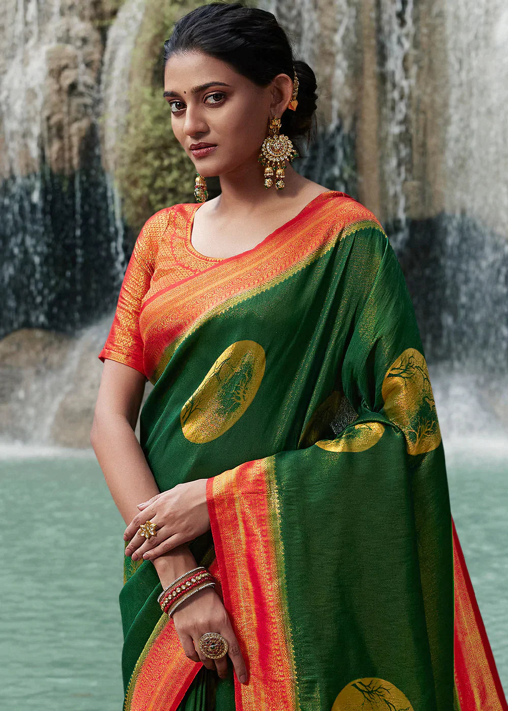 Green & Orange Zari Woven Kanjivaram Silk Saree