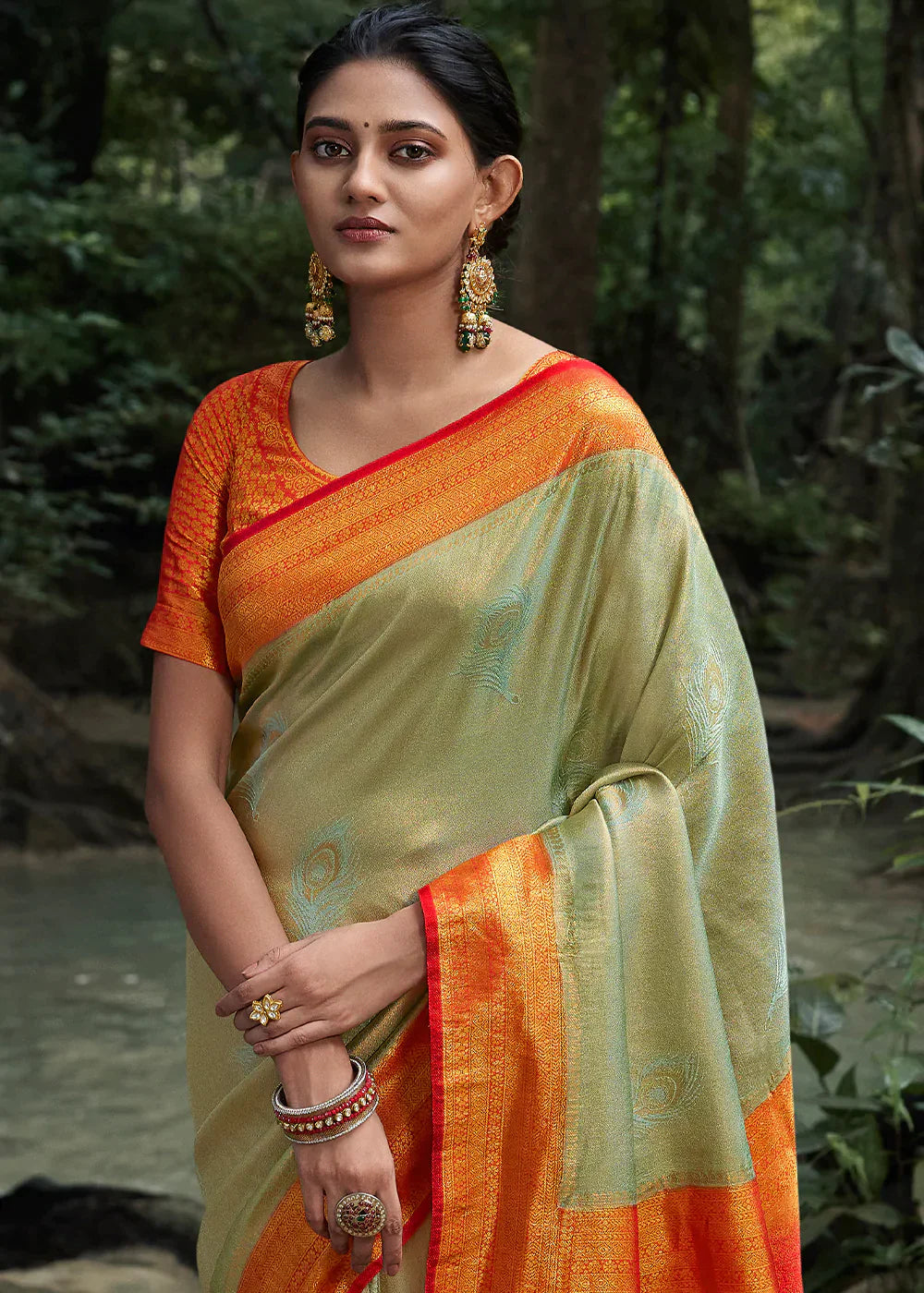 Tea Green Zari Woven Kanjivaram Silk Saree