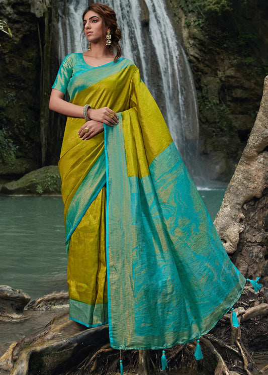 Green & Blue Zari Woven Kanjivaram Silk Saree