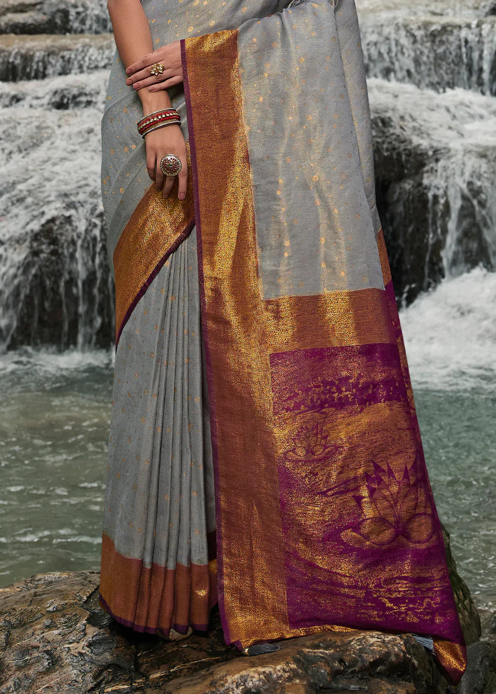 Pewter Grey Zari Woven Kanjivaram Silk Saree