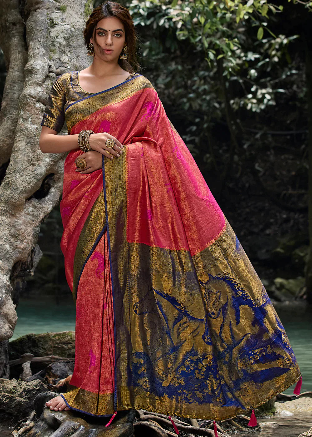 Shades Of Pink Zari Woven Kanjivaram Silk Saree