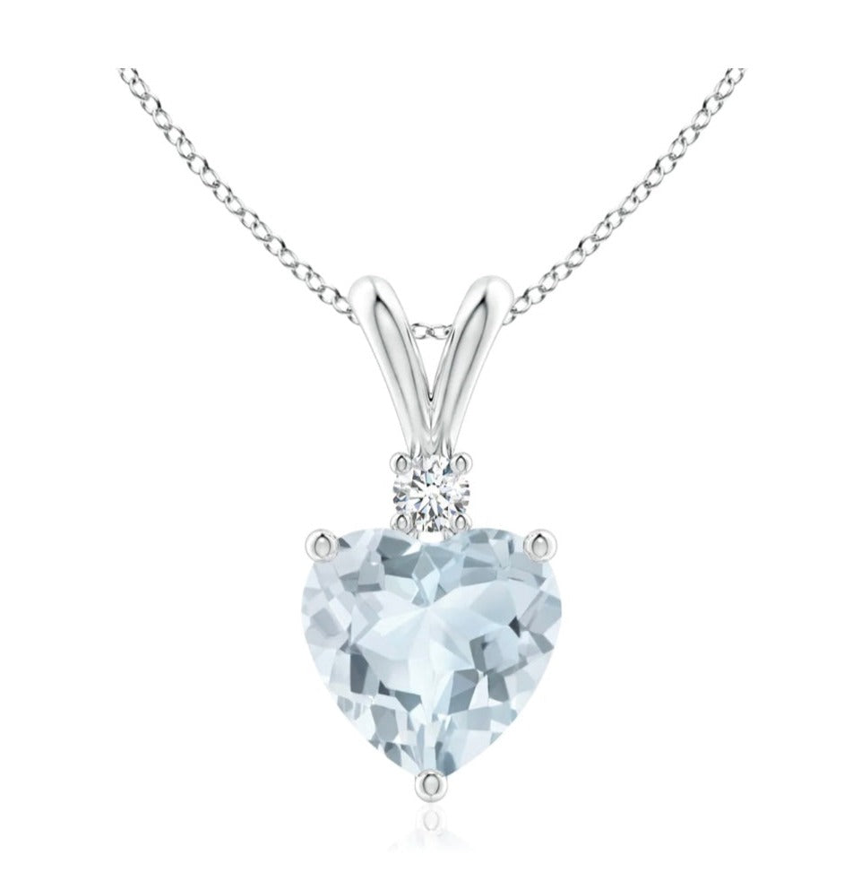 3.00ctw Heart-Shaped Aquamarine March Birthstone V-Bale Pendant with Diamond