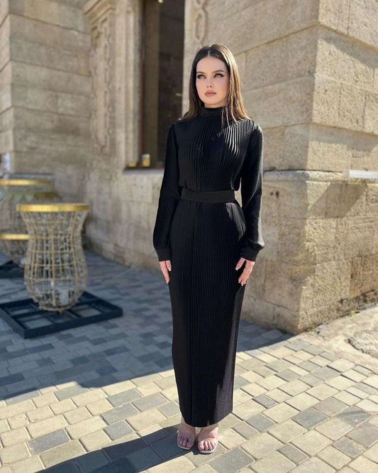 Ana Jet Black Folded Silk Dress