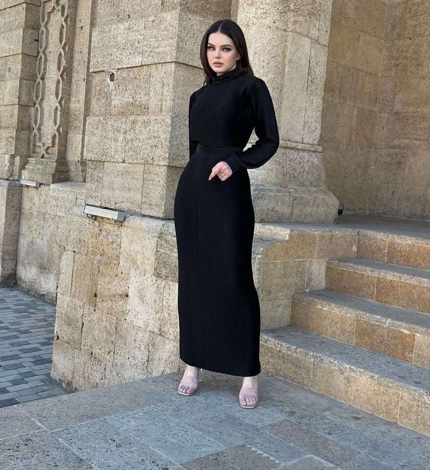Ana Jet Black Folded Silk Dress