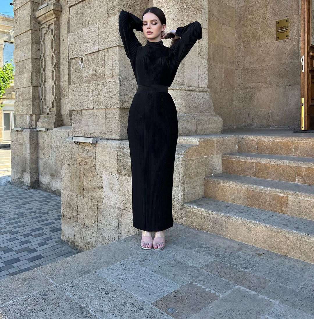 Ana Jet Black Folded Silk Dress
