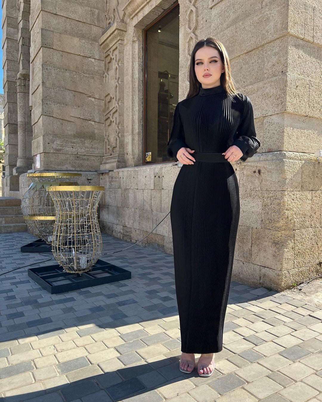 Ana Jet Black Folded Silk Dress