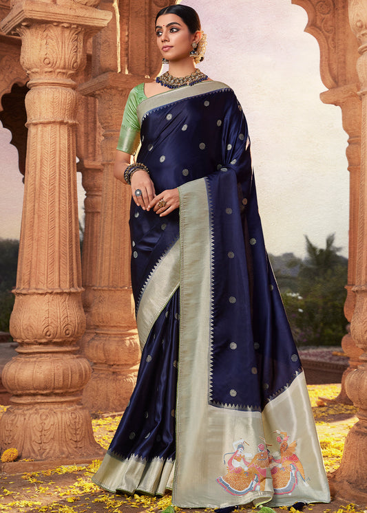 Indigo Blue Woven Kanjivaram Silk Saree