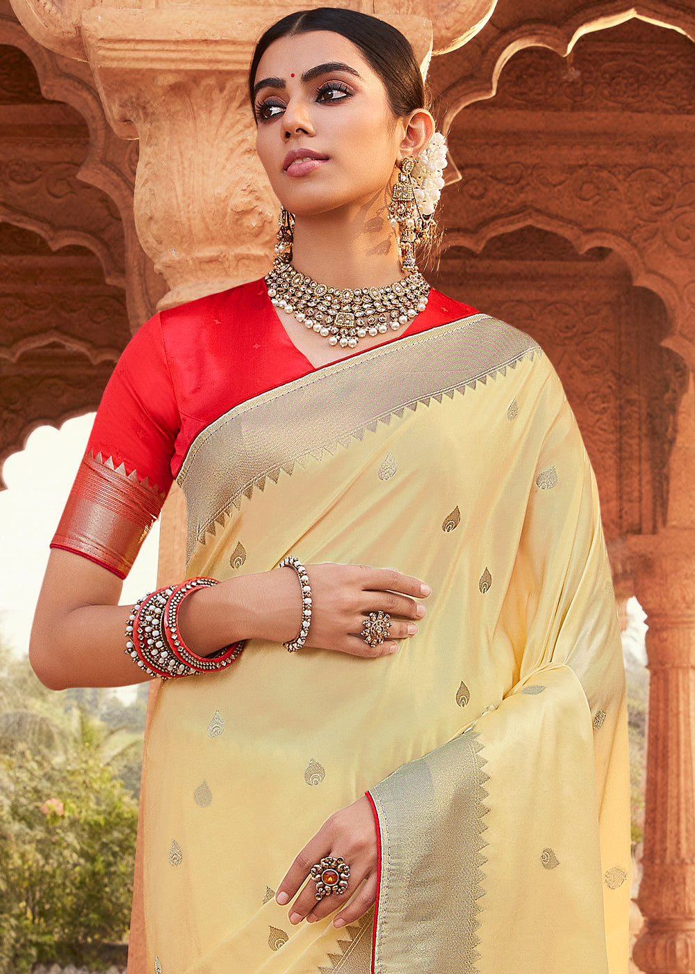 Champagne Yellow Woven Kanjivaram Silk Saree