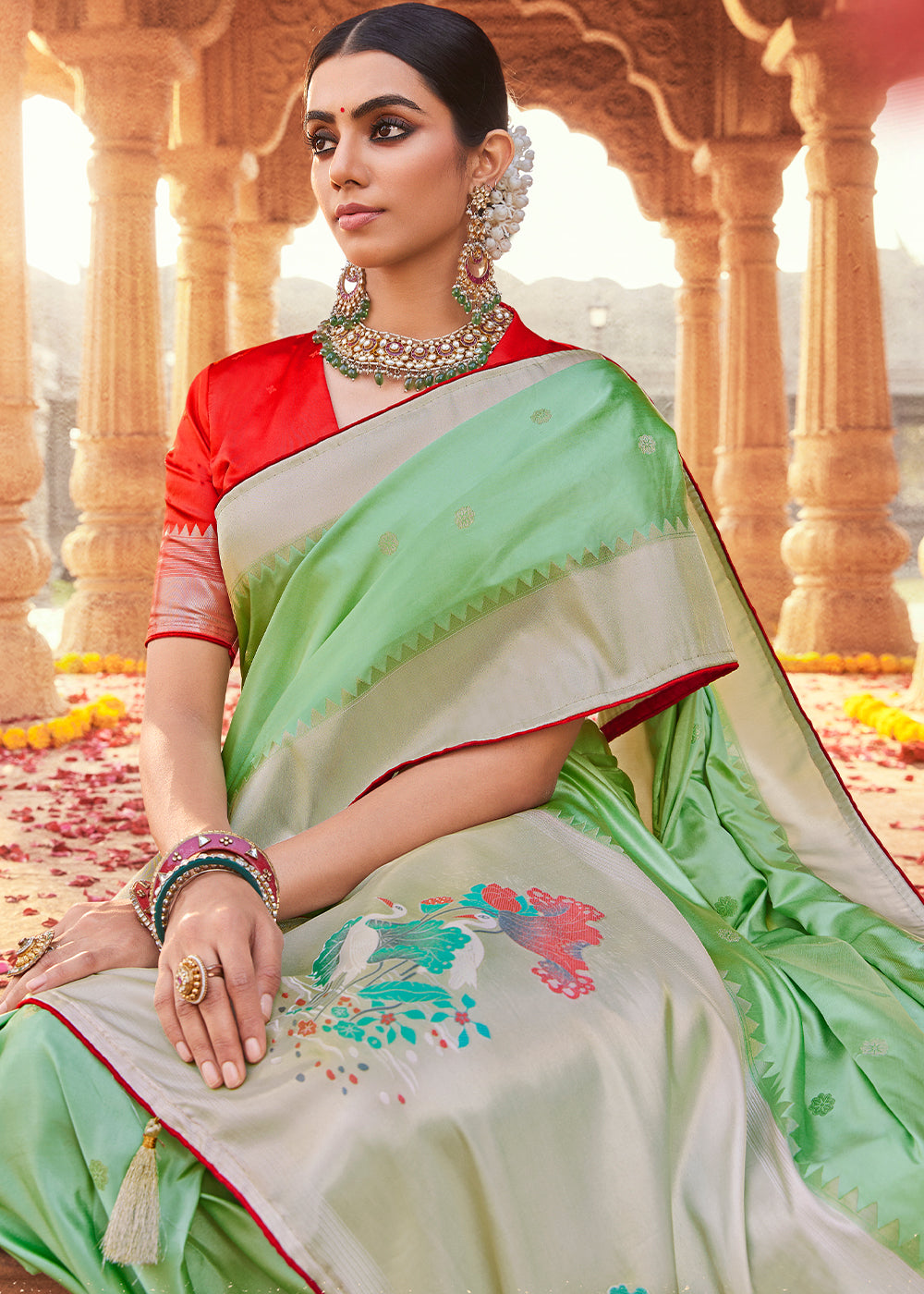 Light Green Woven Kanjivaram Silk Saree