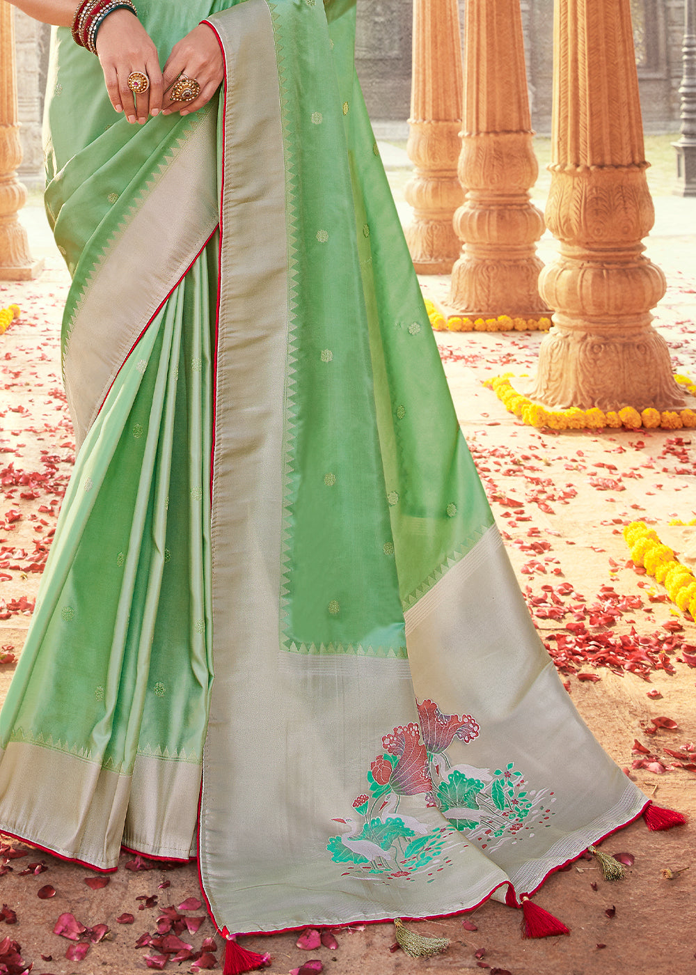 Light Green Woven Kanjivaram Silk Saree