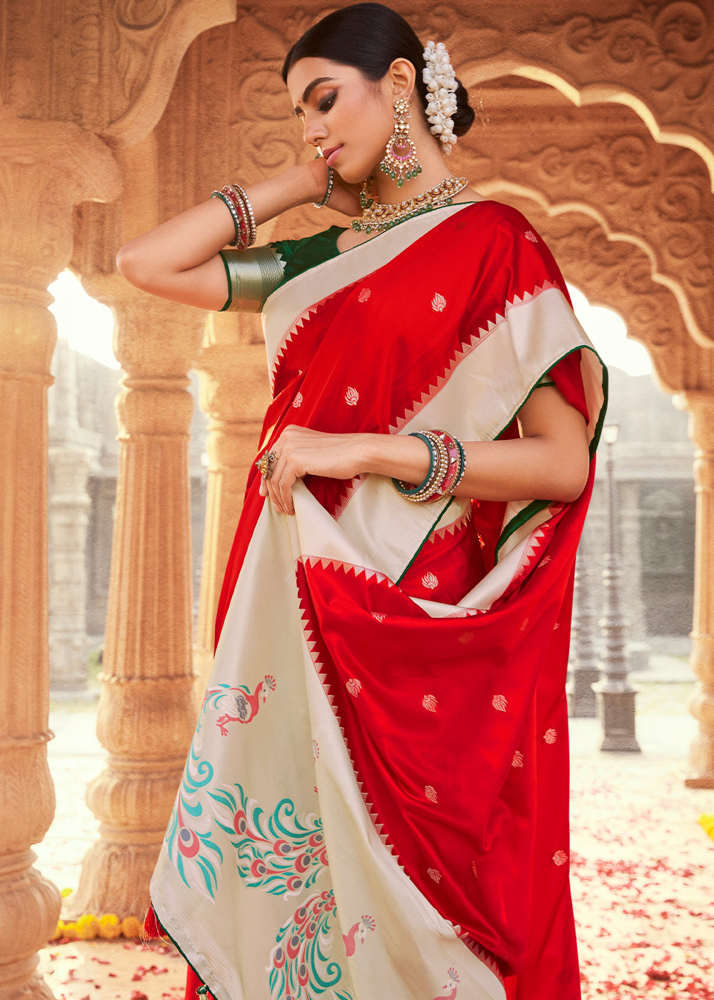 Lipstick Red Woven Kanjivaram Silk Saree