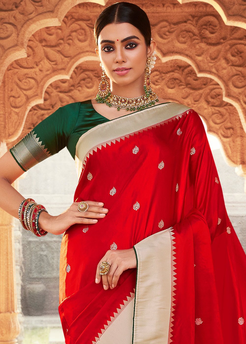 Lipstick Red Woven Kanjivaram Silk Saree