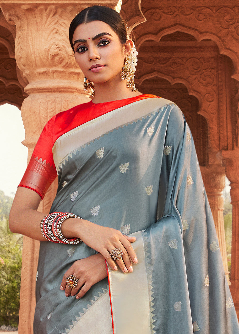 Lava Grey Woven Kanjivaram Silk Saree