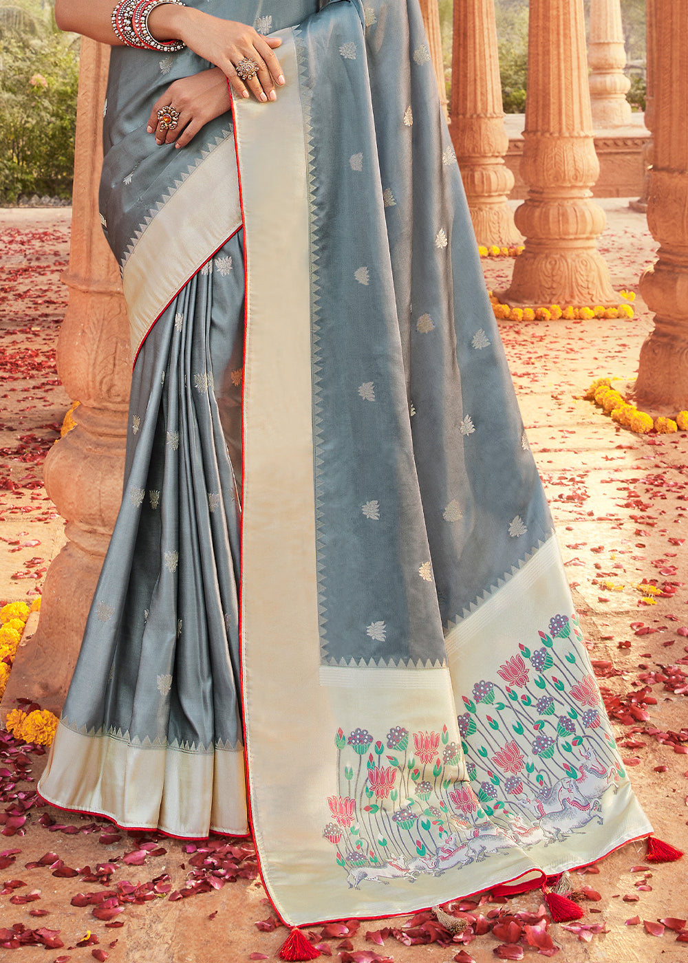 Lava Grey Woven Kanjivaram Silk Saree