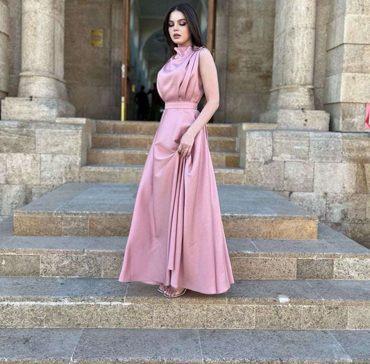 Luz Gathered Front Peach Pink Sleeveless Maxi Dress