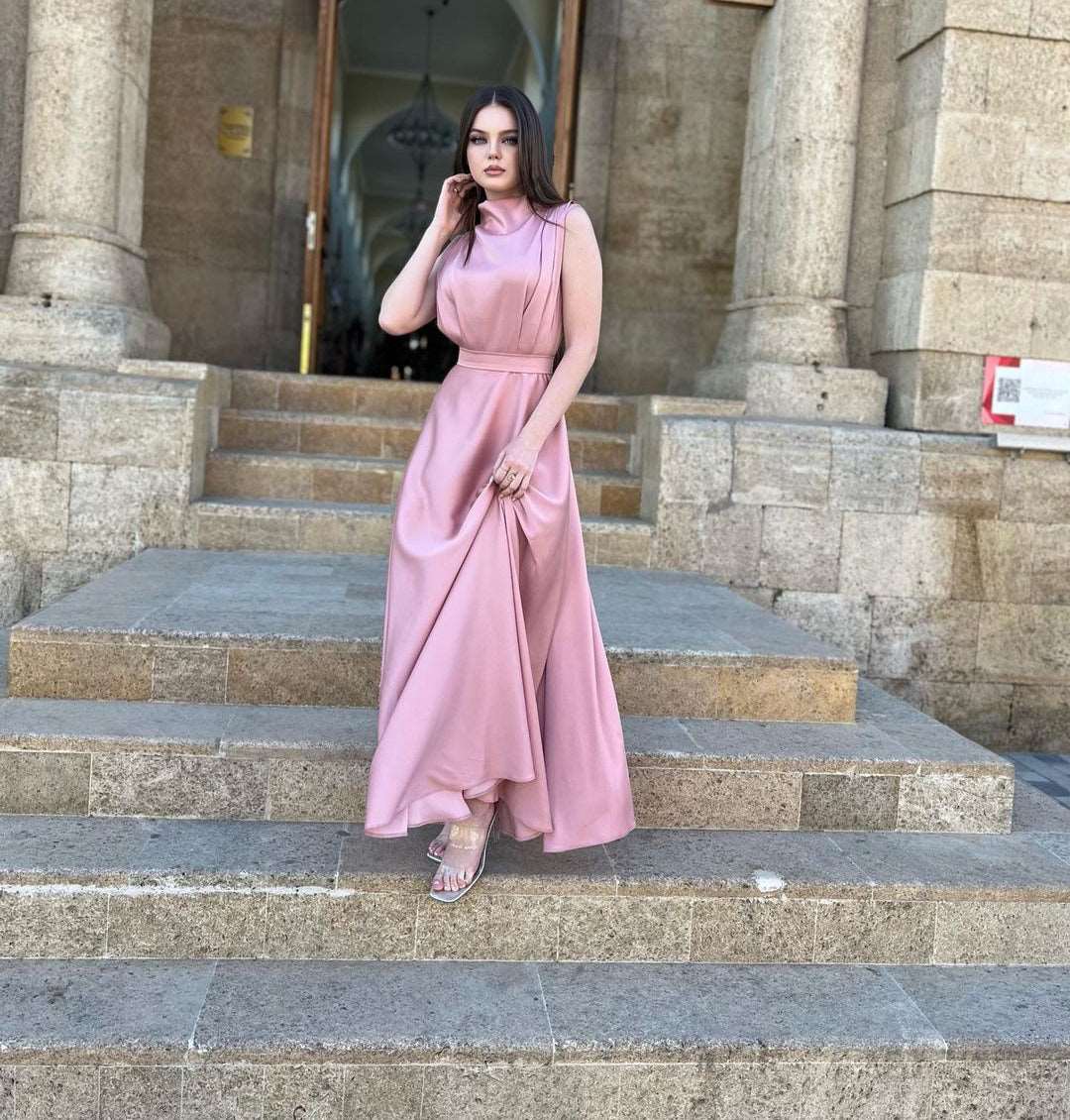 Luz Gathered Front Peach Pink Sleeveless Maxi Dress