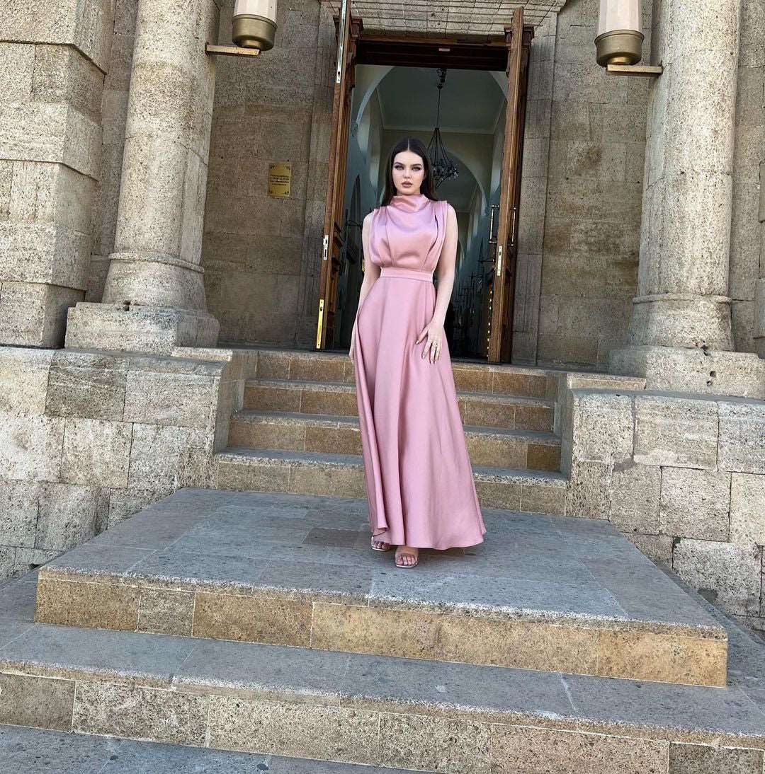Luz Gathered Front Peach Pink Sleeveless Maxi Dress