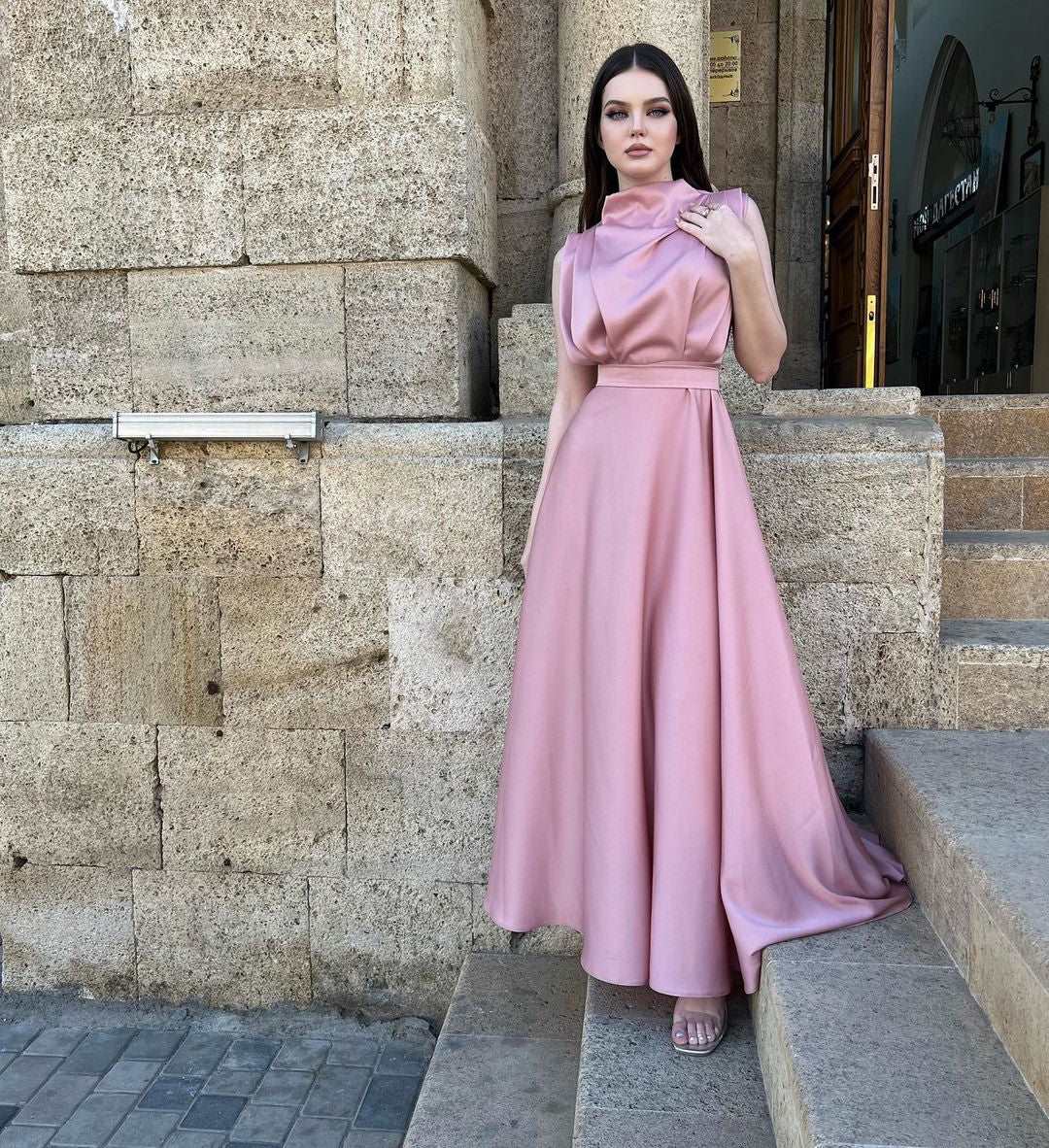 Luz Gathered Front Peach Pink Sleeveless Maxi Dress