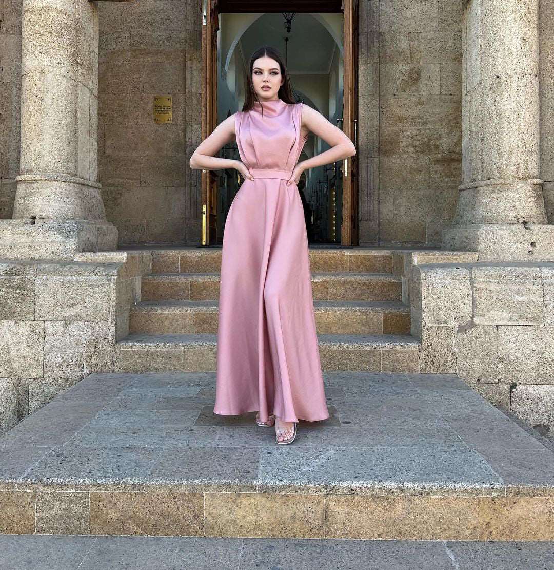 Luz Gathered Front Peach Pink Sleeveless Maxi Dress