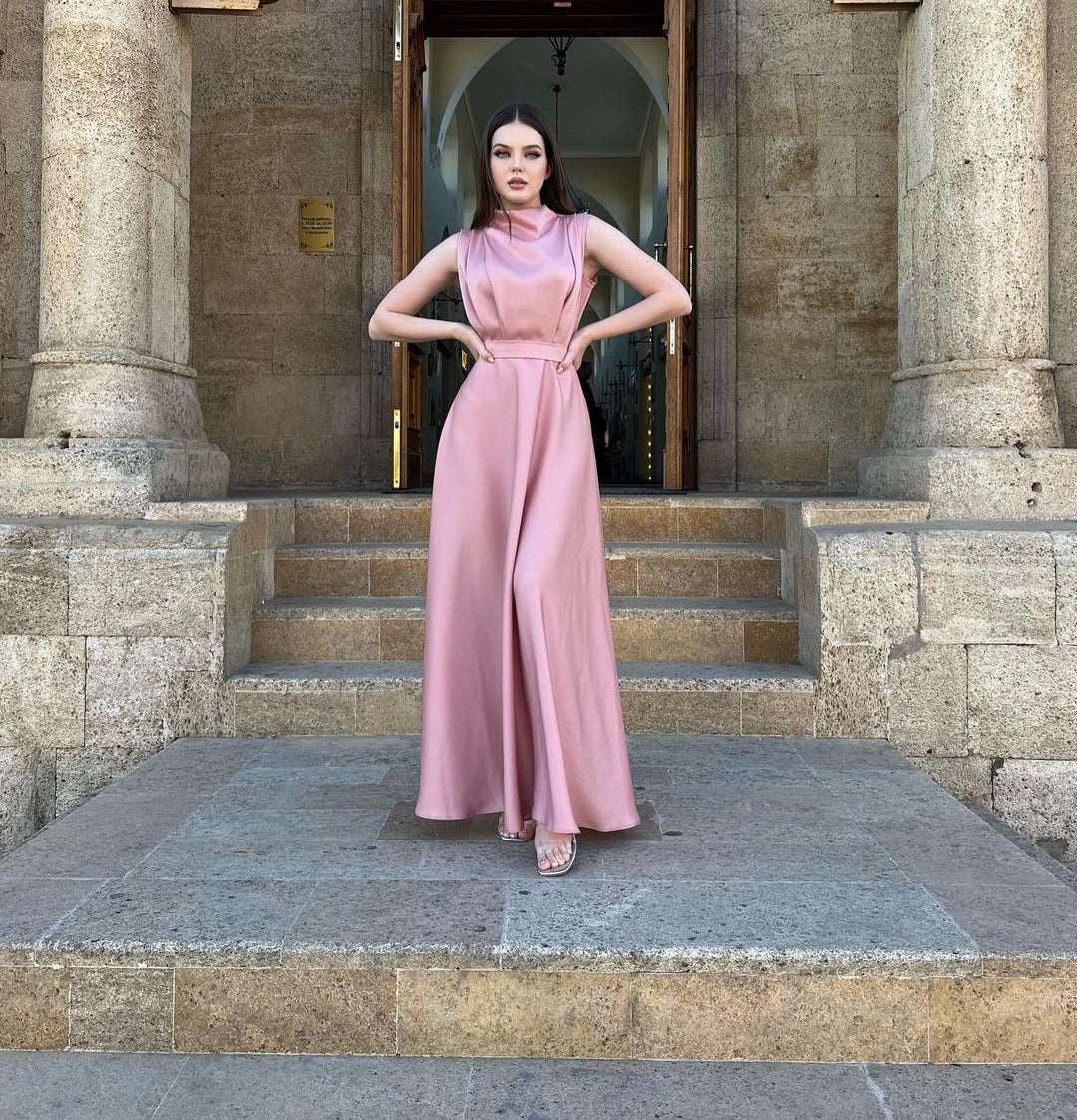 Luz Gathered Front Peach Pink Sleeveless Maxi Dress