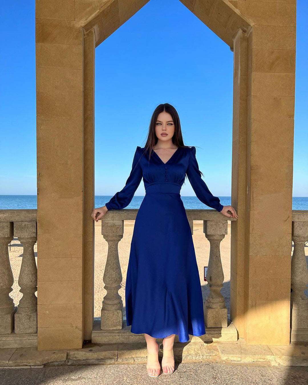 Esmeralda V-Neck Royal Blue Maxi Dress