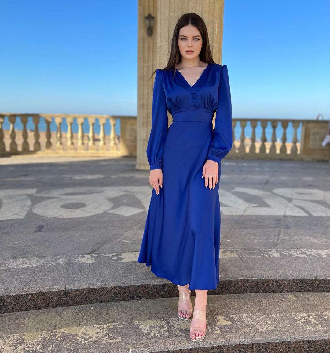 Esmeralda V-Neck Royal Blue Maxi Dress