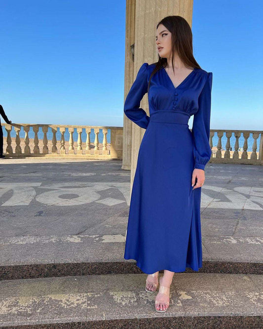 Esmeralda V-Neck Royal Blue Maxi Dress