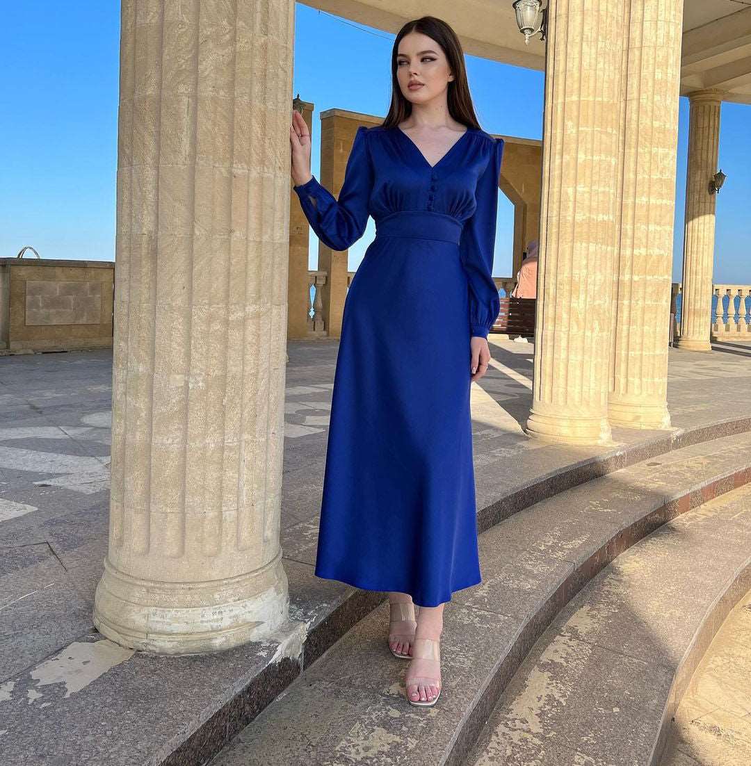 Esmeralda V-Neck Royal Blue Maxi Dress
