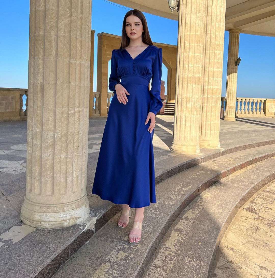 Esmeralda V-Neck Royal Blue Maxi Dress