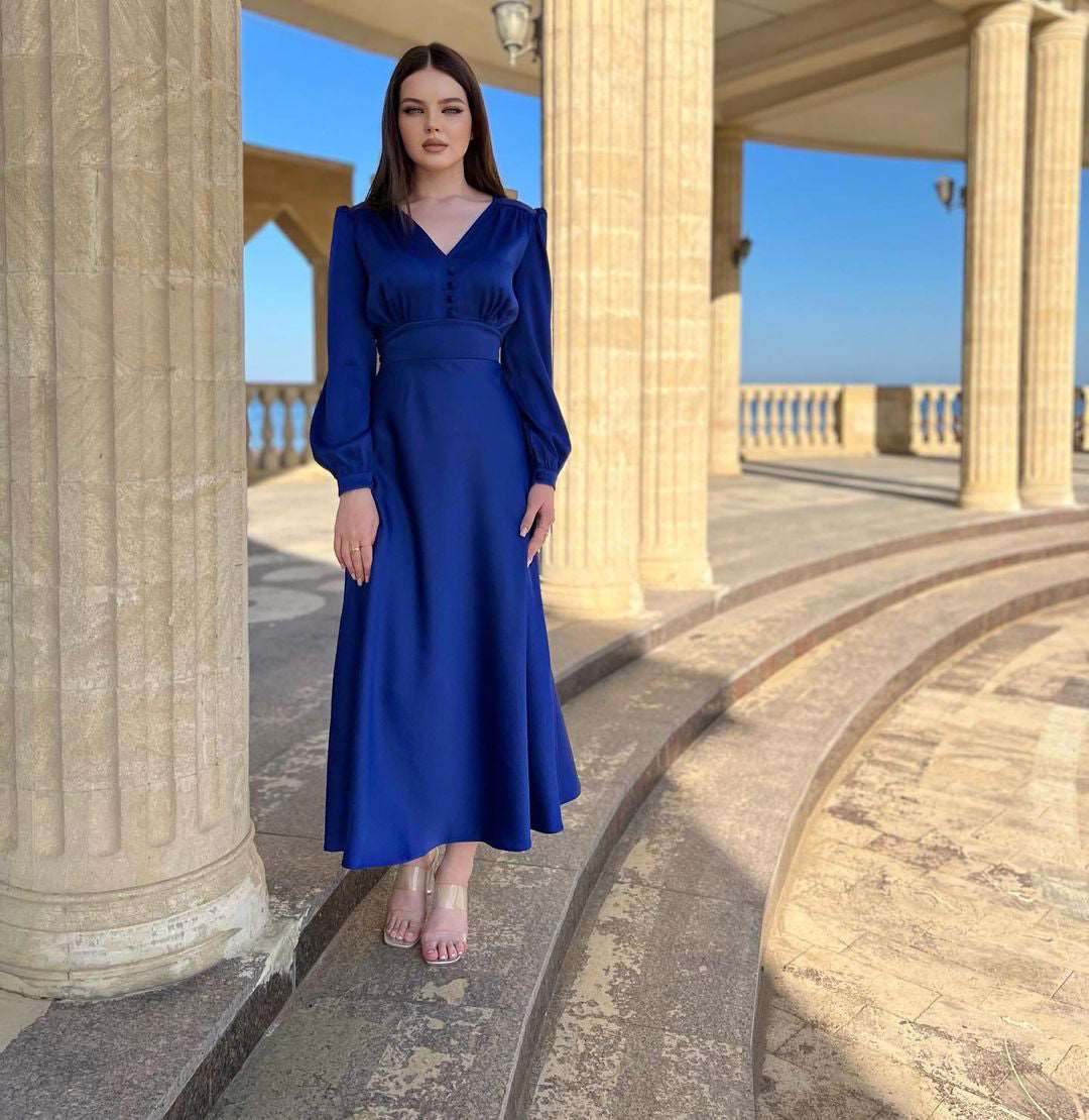 Esmeralda V-Neck Royal Blue Maxi Dress