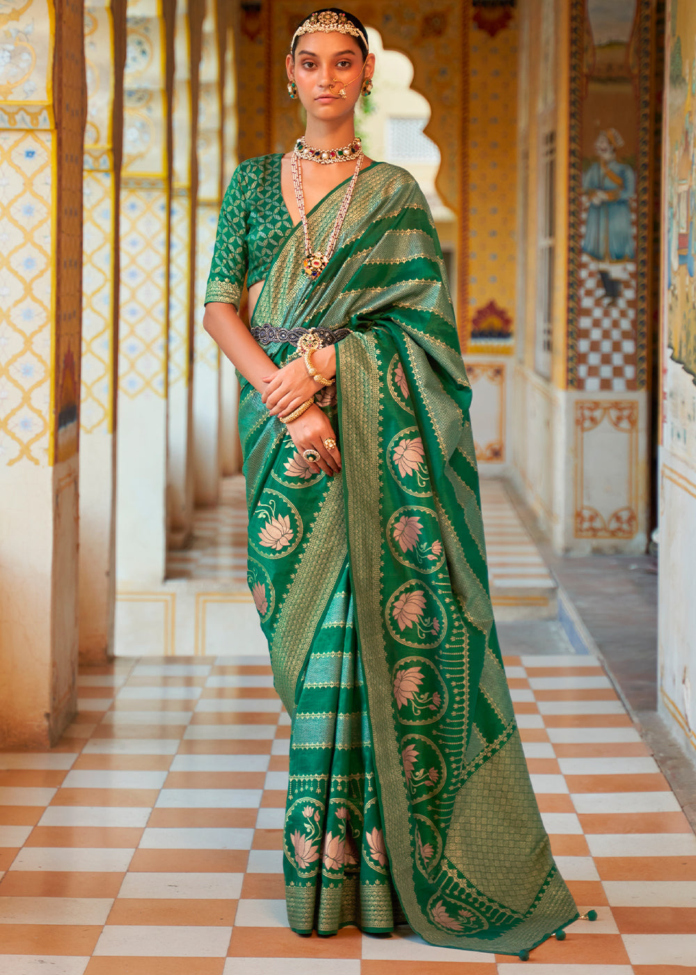 Shades Of Green Zari Woven Banarasi Silk Saree