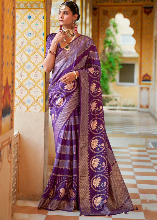 Shades Of Purple Zari Woven Banarasi Silk Saree